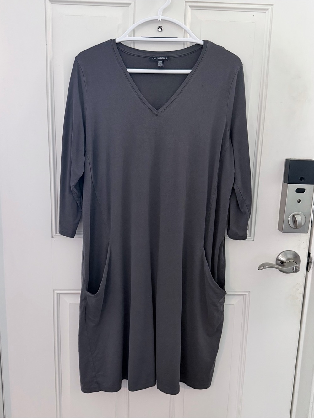 Eileen Fisher V-Neck Cocoon Midi Dress L | Charcoal Gray